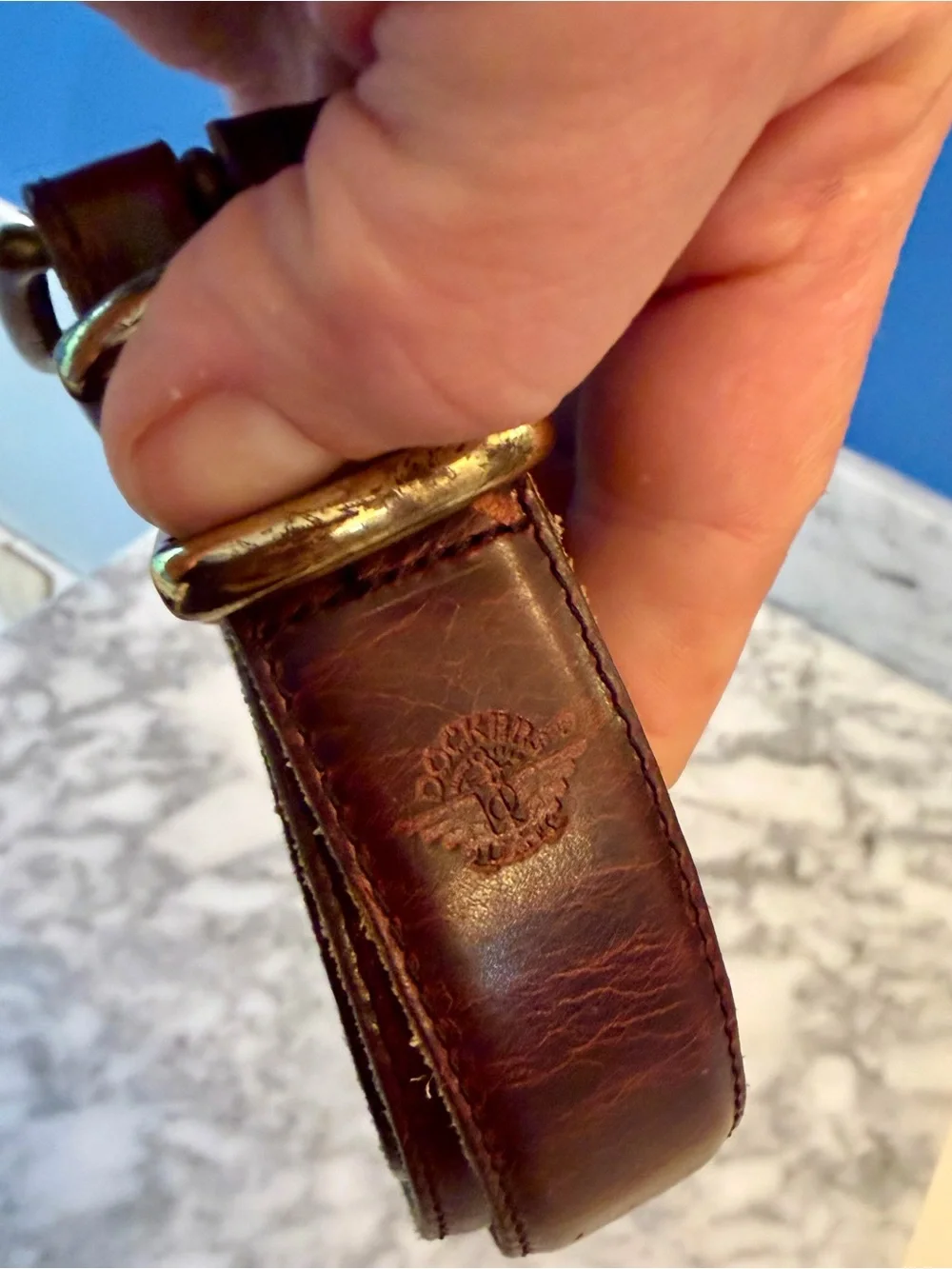 Vtg 90s Dockers Genuine Cowhide Leather Brown Belt Sz 36 Made In USA Model 2342